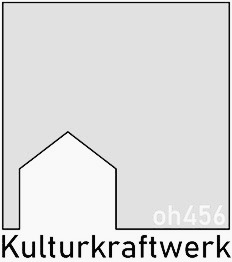 Logo Kulturkraftwerk oh 456, schemenhaftes haus in einem dunkleren Quadrat